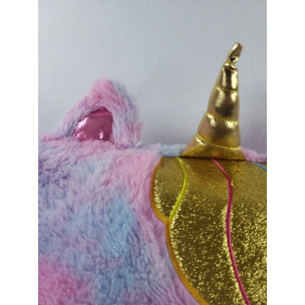 Unicorn Kids Bed Pillow Pink Blue Purple Tie Dye Fuzzy Plush Gold Horn NWT